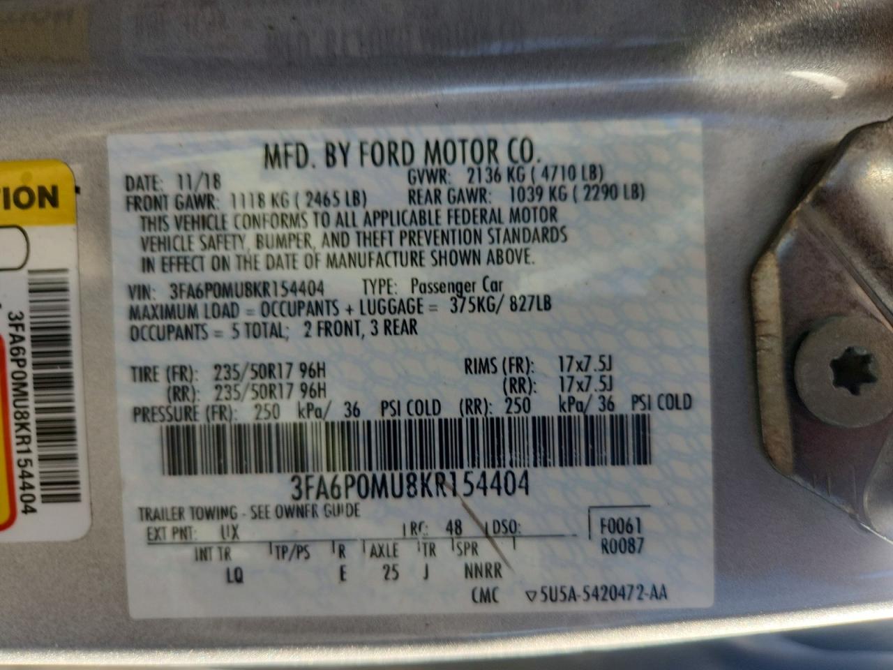 2019 FORD FUSION SEL photo 12