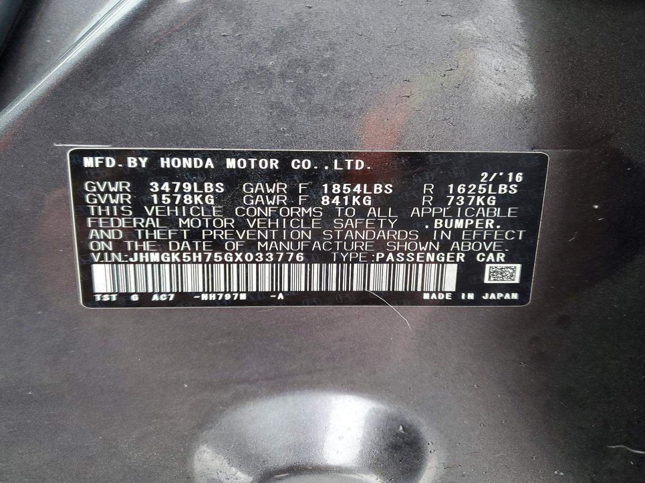 2016 HONDA FIT EX photo 12
