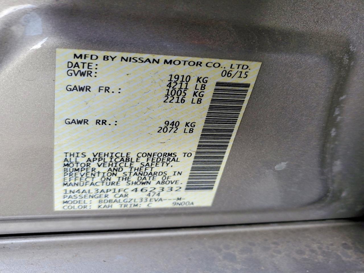 2015 NISSAN ALTIMA 2.5 photo 12