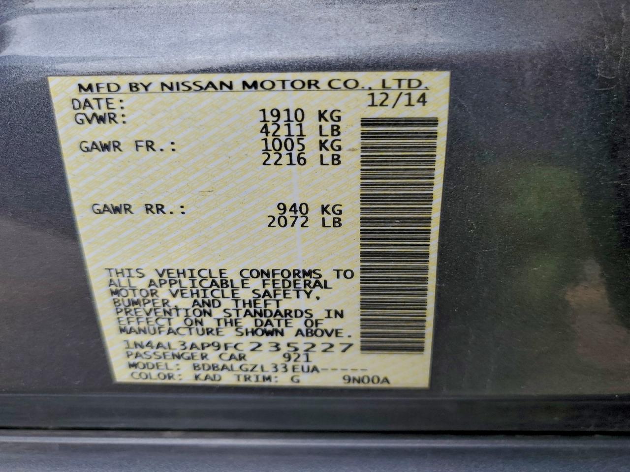 2015 NISSAN ALTIMA 2.5 photo 12