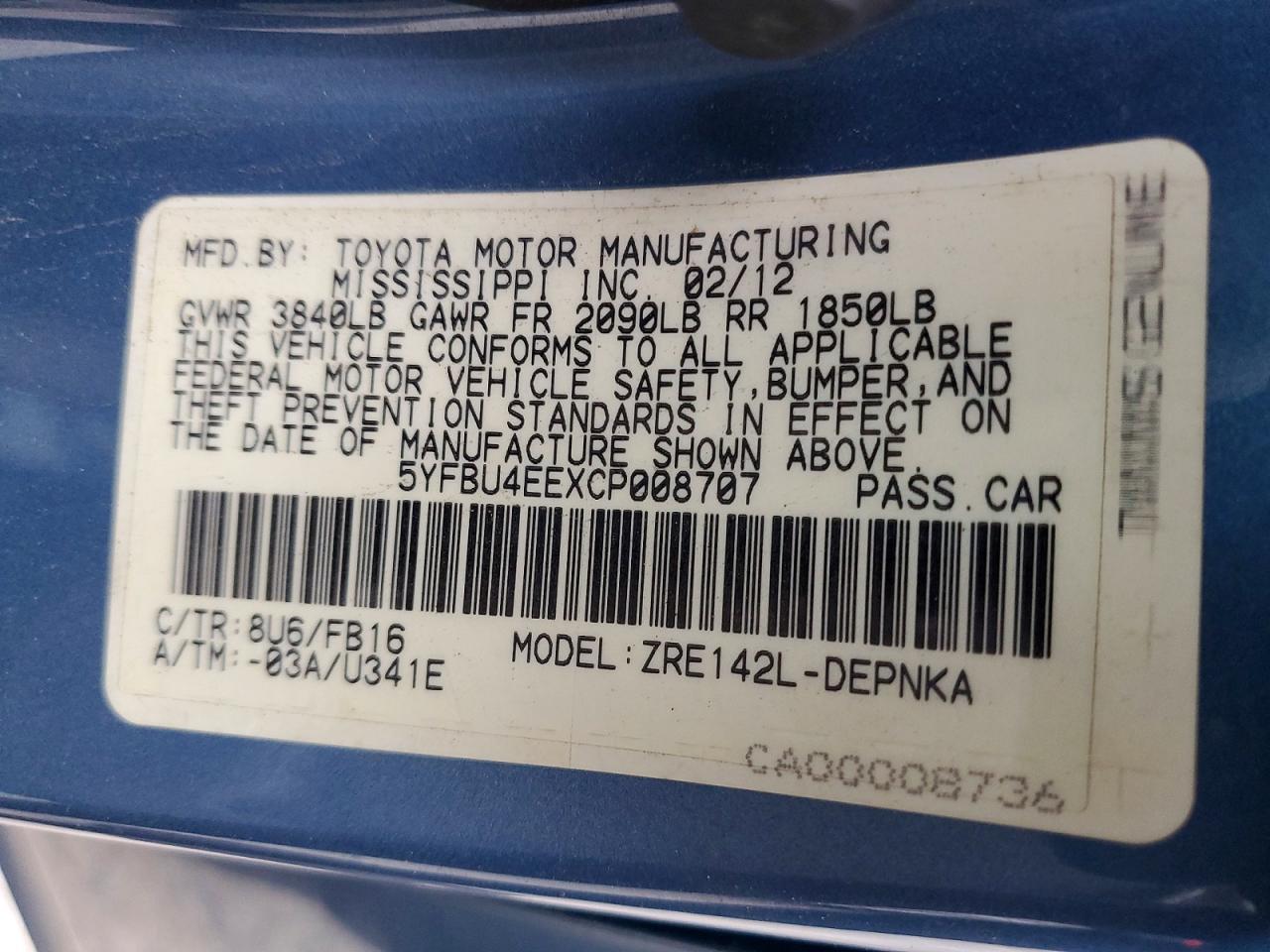 2012 TOYOTA COROLLA BASE photo 13