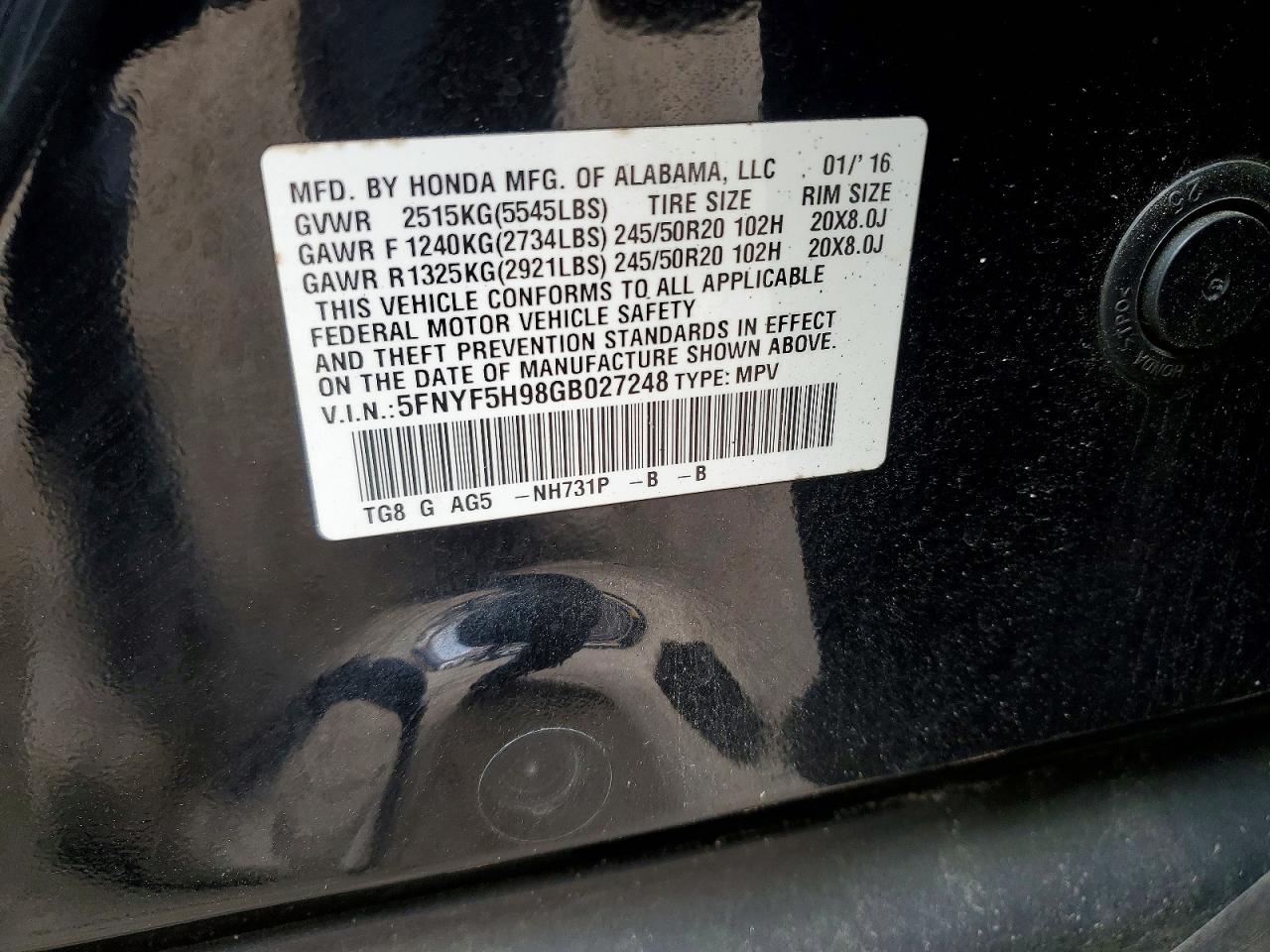 2016 HONDA PILOT TOURING photo 13