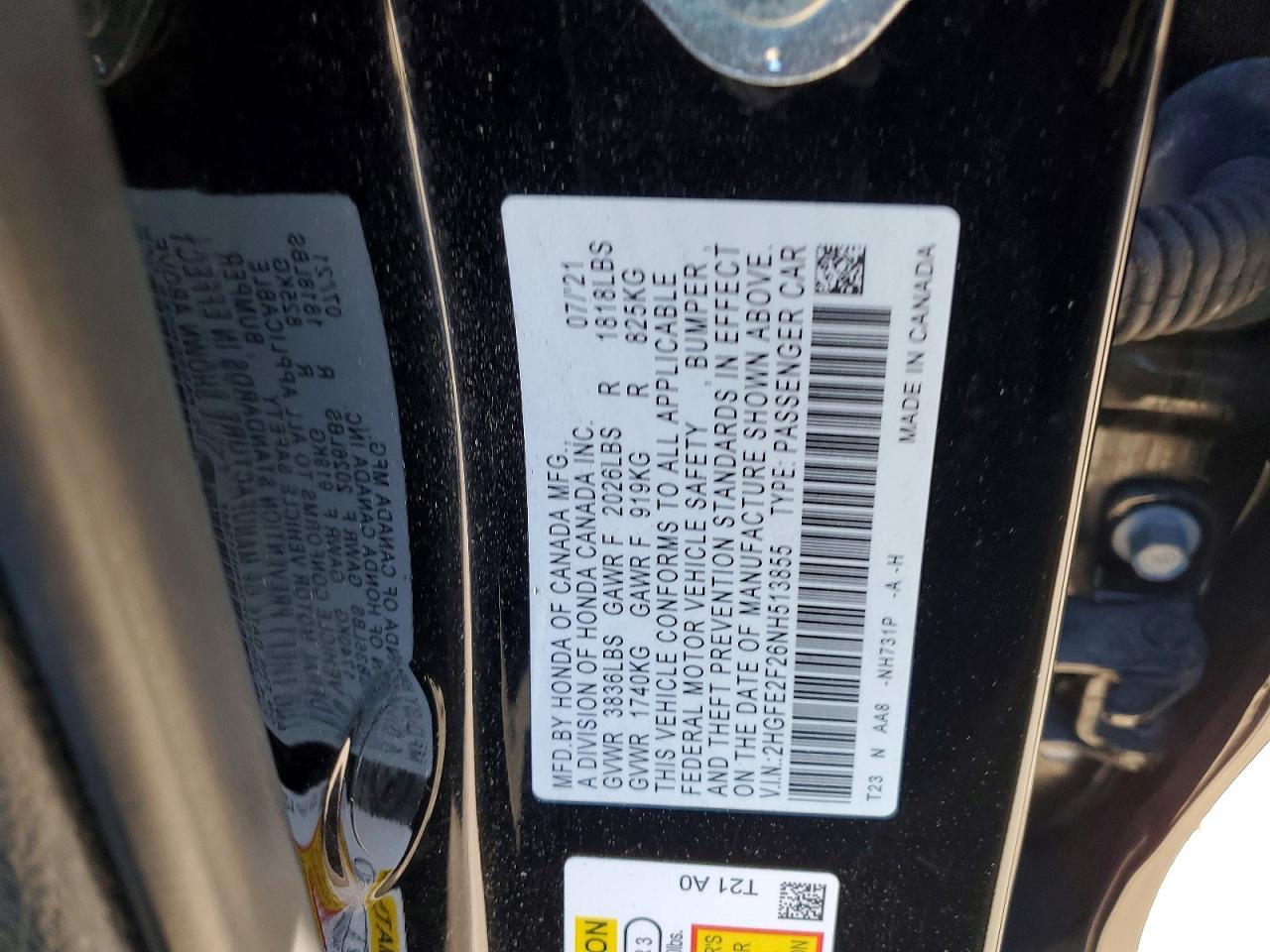 2022 HONDA CIVIC LX photo 13