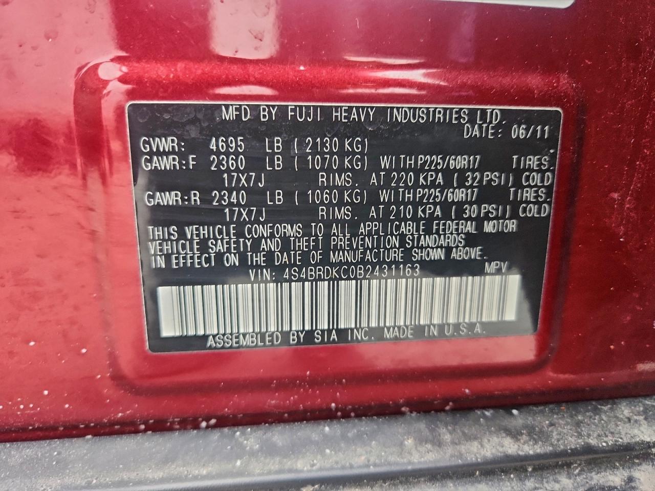 2011 SUBARU OUTBACK photo 13