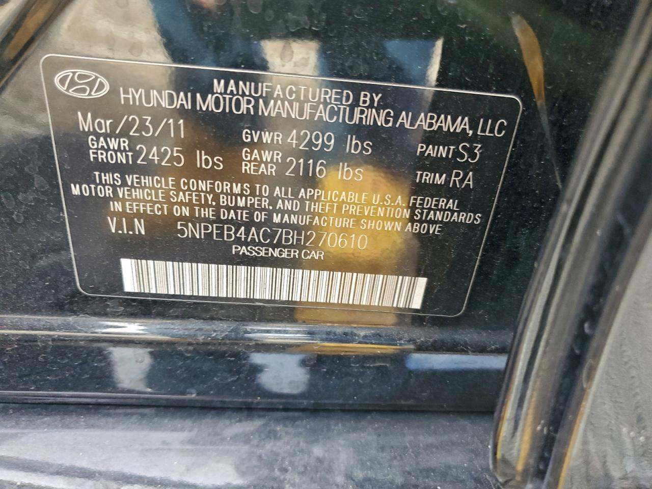 2011 HYUNDAI SONATA GLS photo 12