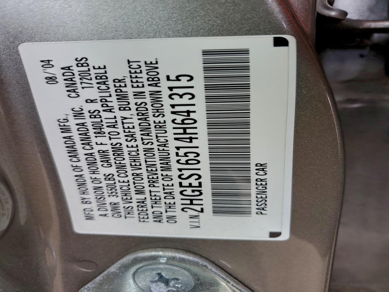 2004 HONDA CIVIC LX photo 12