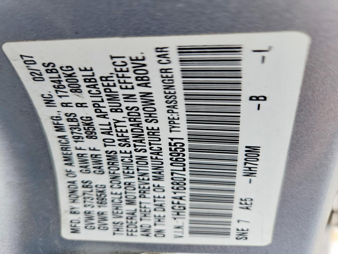 2007 HONDA CIVIC EX photo 12