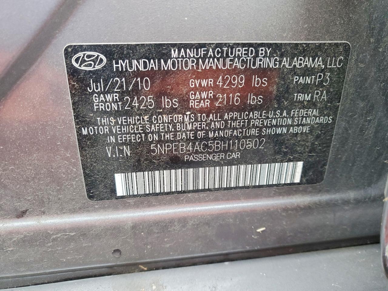 2011 HYUNDAI SONATA GLS photo 13