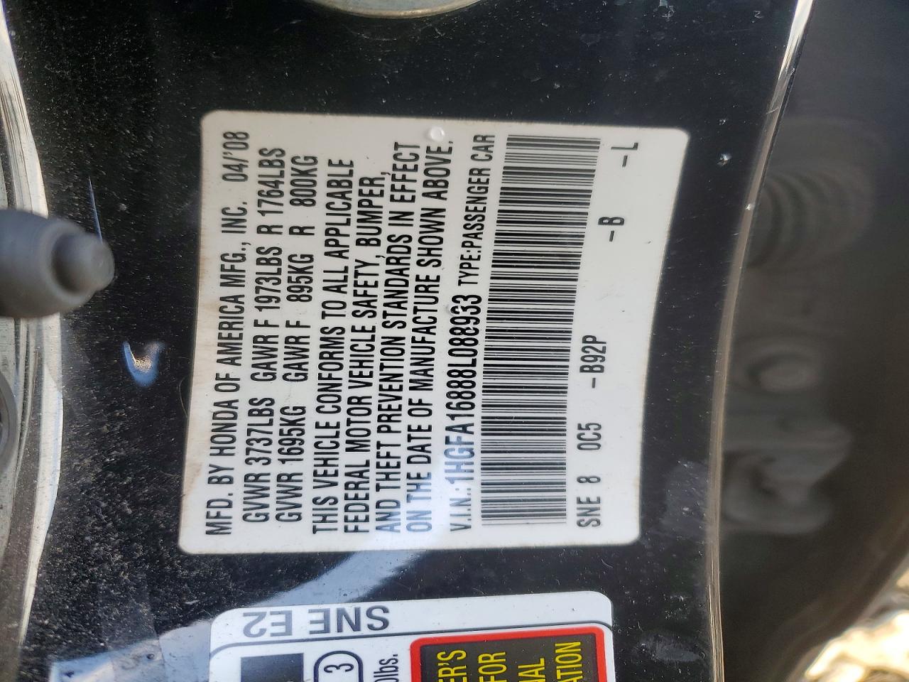 2008 HONDA CIVIC EX photo 13