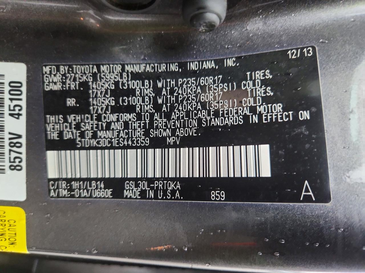 2014 TOYOTA SIENNA XLE photo 14