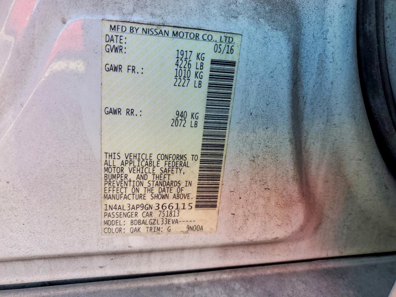2016 NISSAN ALTIMA 2.5 photo 13