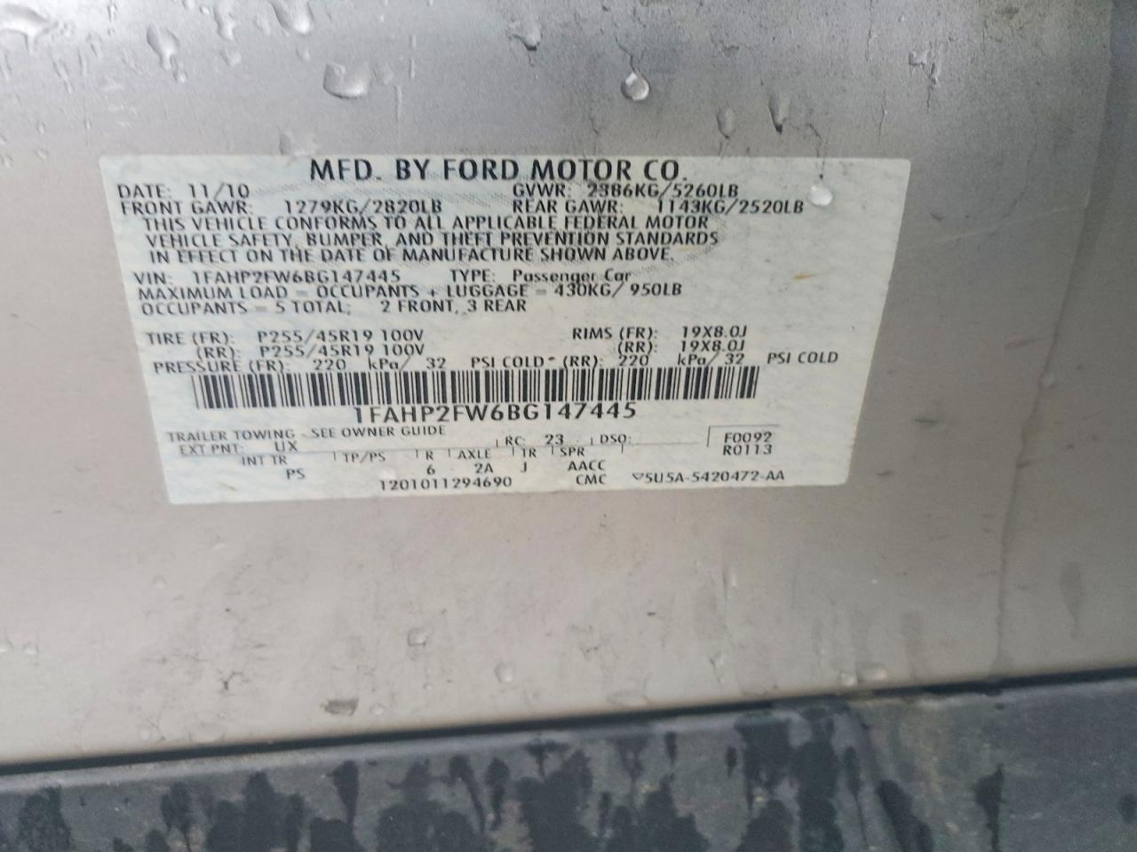 2011 FORD TAURUS LIMITED photo 12