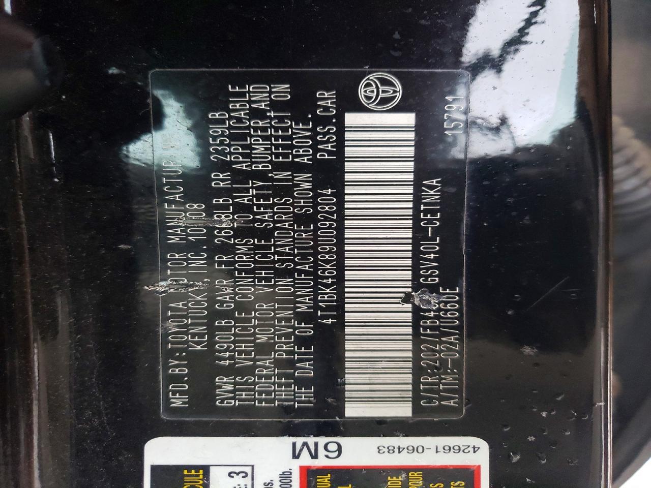 2009 TOYOTA CAMRY SE photo 12