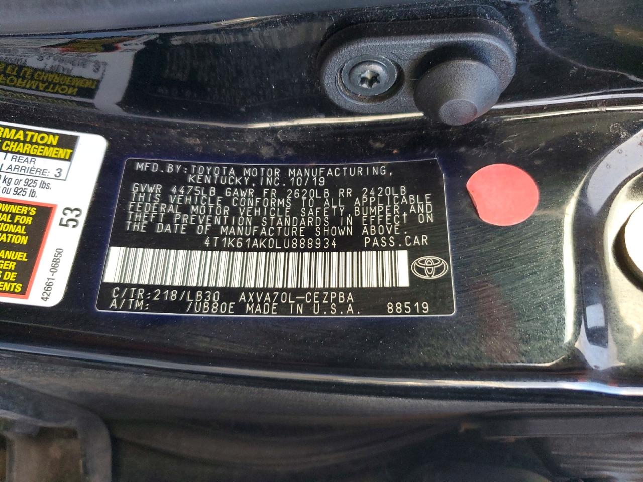 2020 TOYOTA CAMRY XSE photo 13