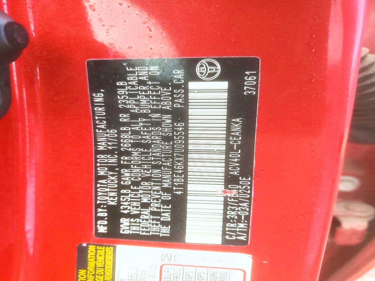 2007 TOYOTA CAMRY CE photo 13