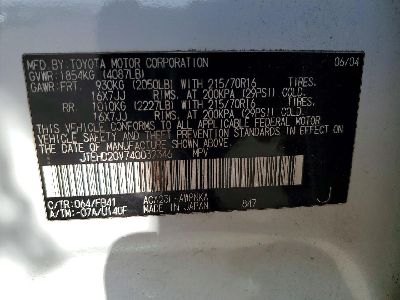 2004 TOYOTA RAV4 photo 13
