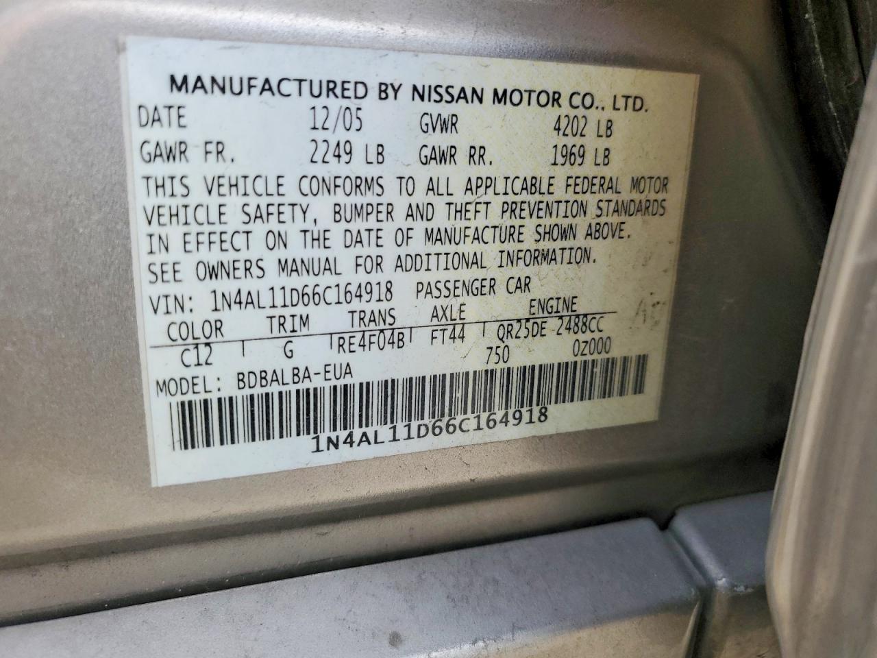 2006 NISSAN ALTIMA photo 12