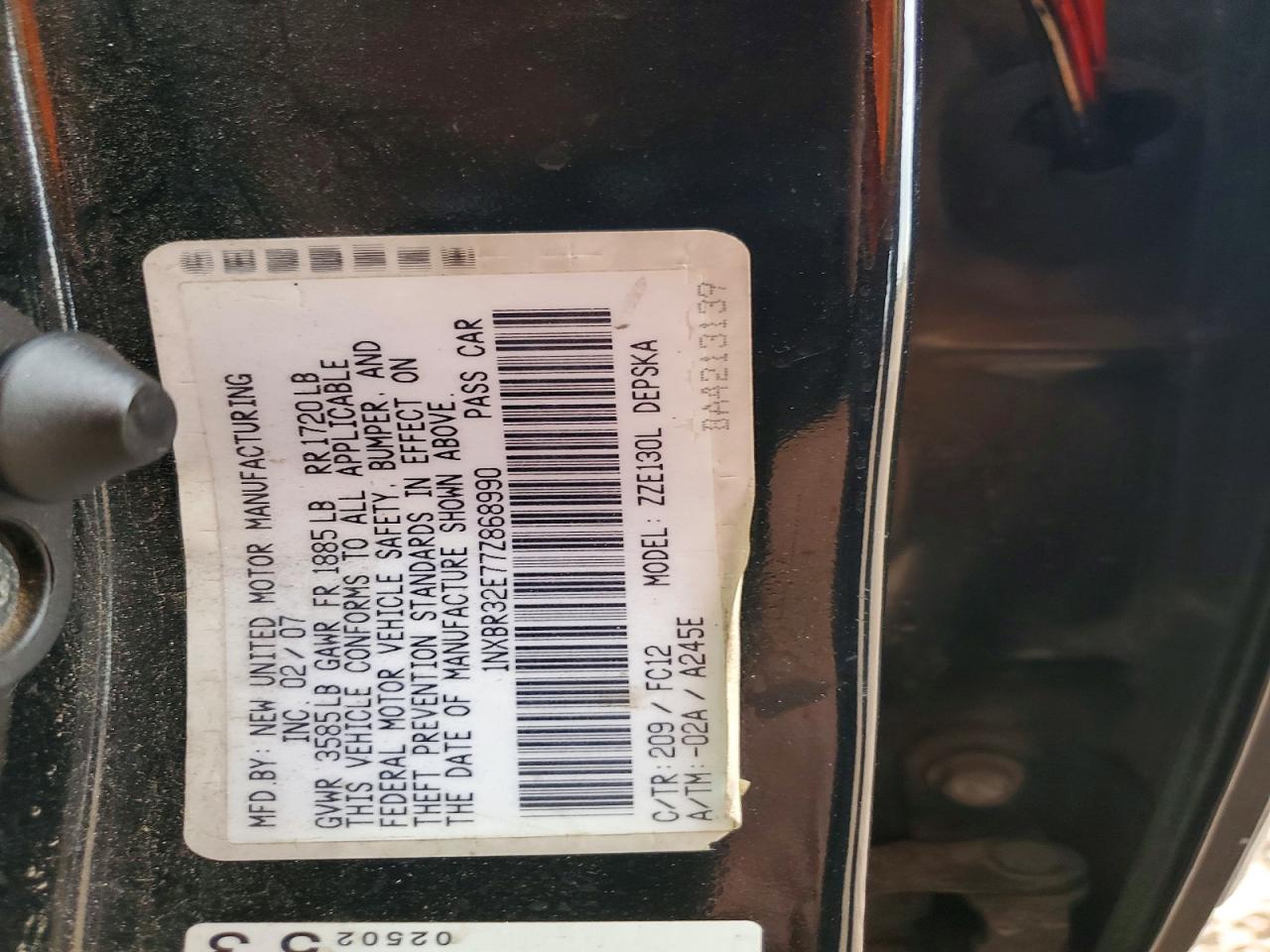 2007 TOYOTA COROLLA S photo 12