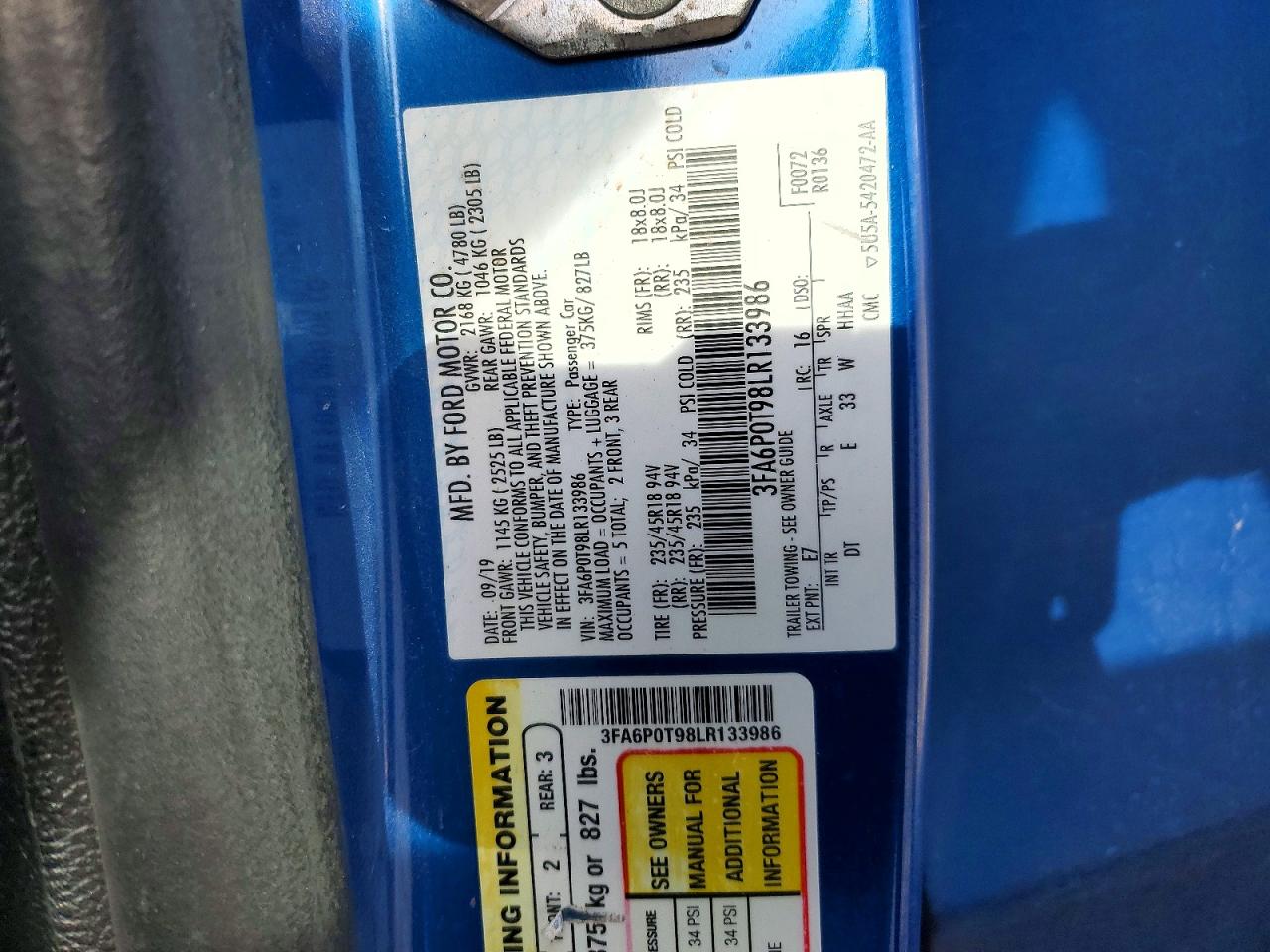 2020 FORD FUSION SE photo 12