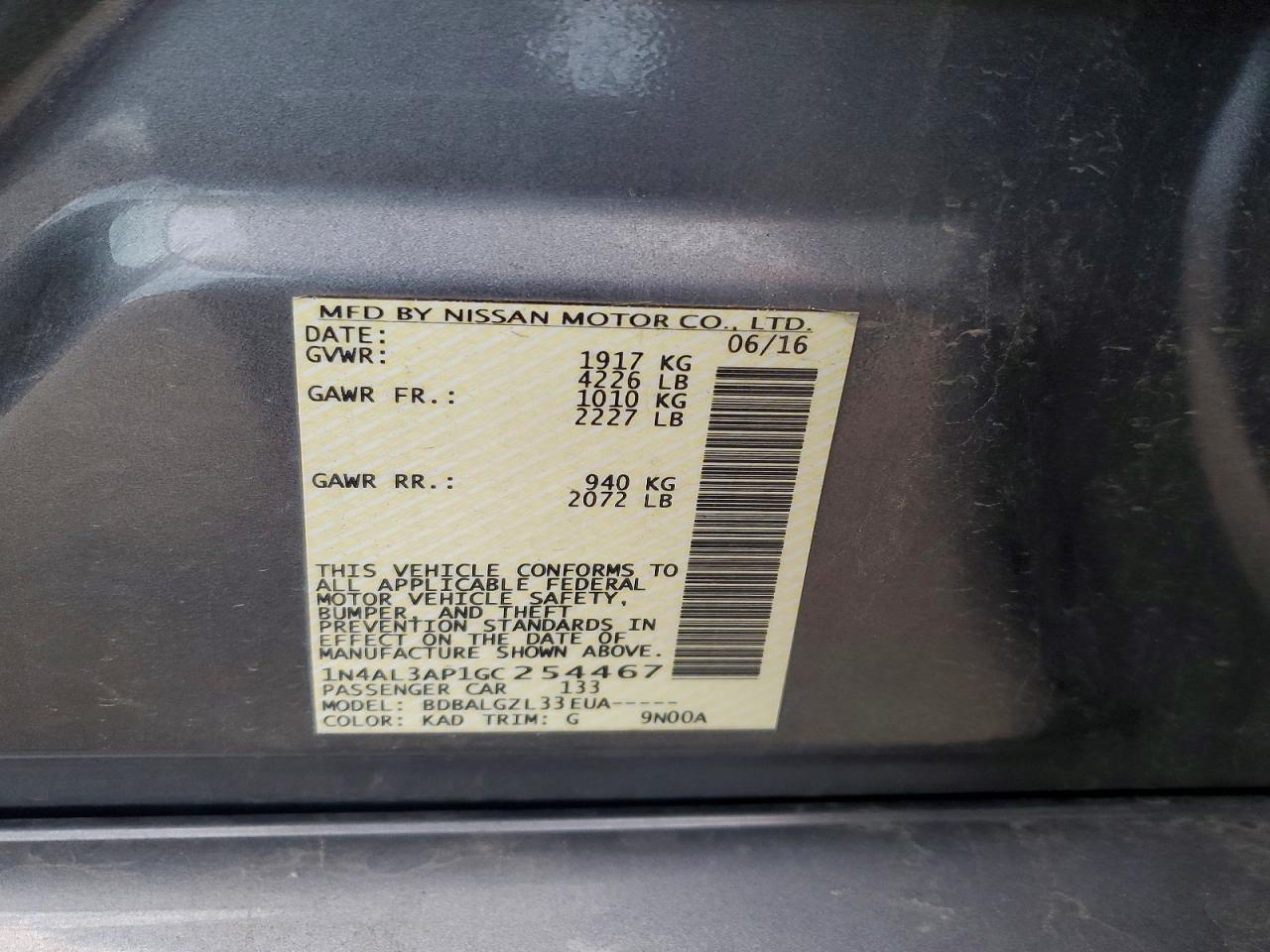 2016 NISSAN ALTIMA 2.5 photo 12
