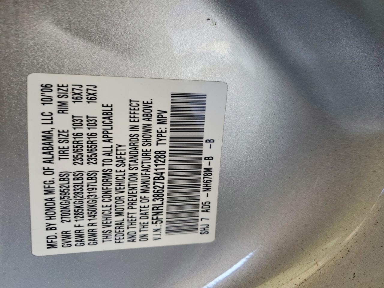 2007 HONDA ODYSSEY EXL photo 13