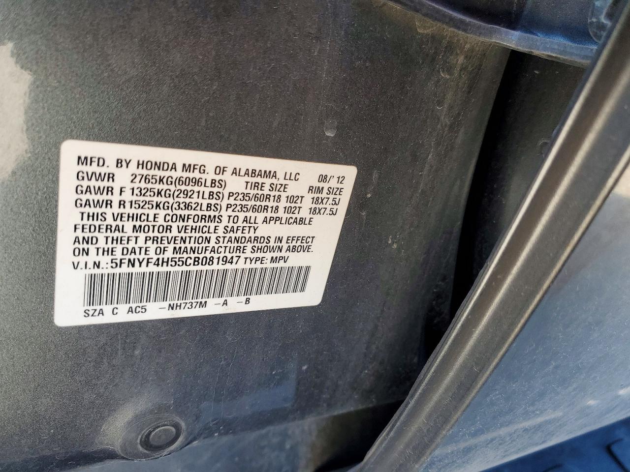 2012 HONDA PILOT EXL photo 13