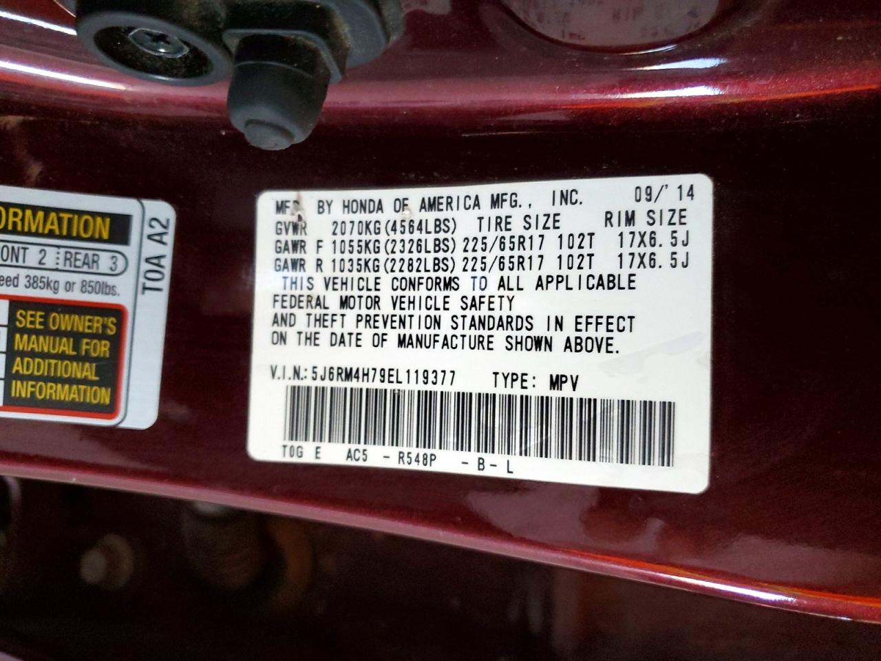 2014 HONDA CR-V EXL photo 23
