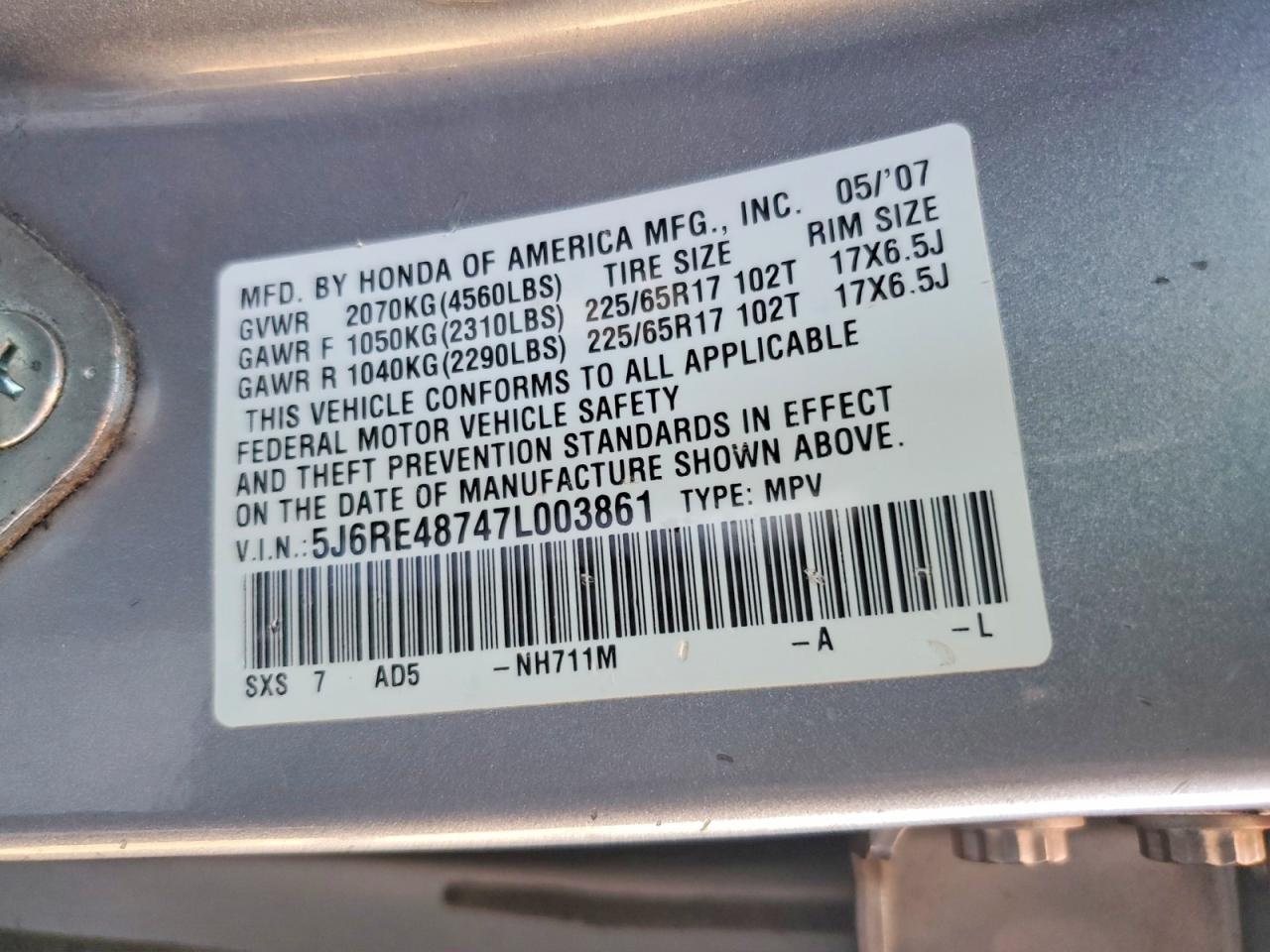 2007 HONDA CR-V EXL photo 13