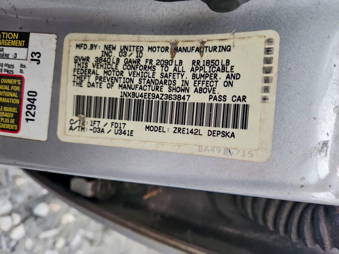 2010 TOYOTA COROLLA BASE photo 12