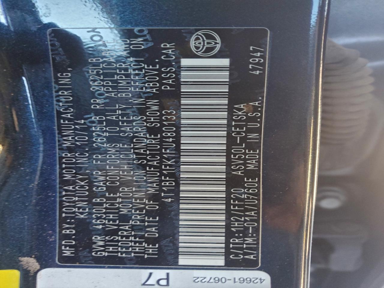 2015 TOYOTA CAMRY LE photo 12