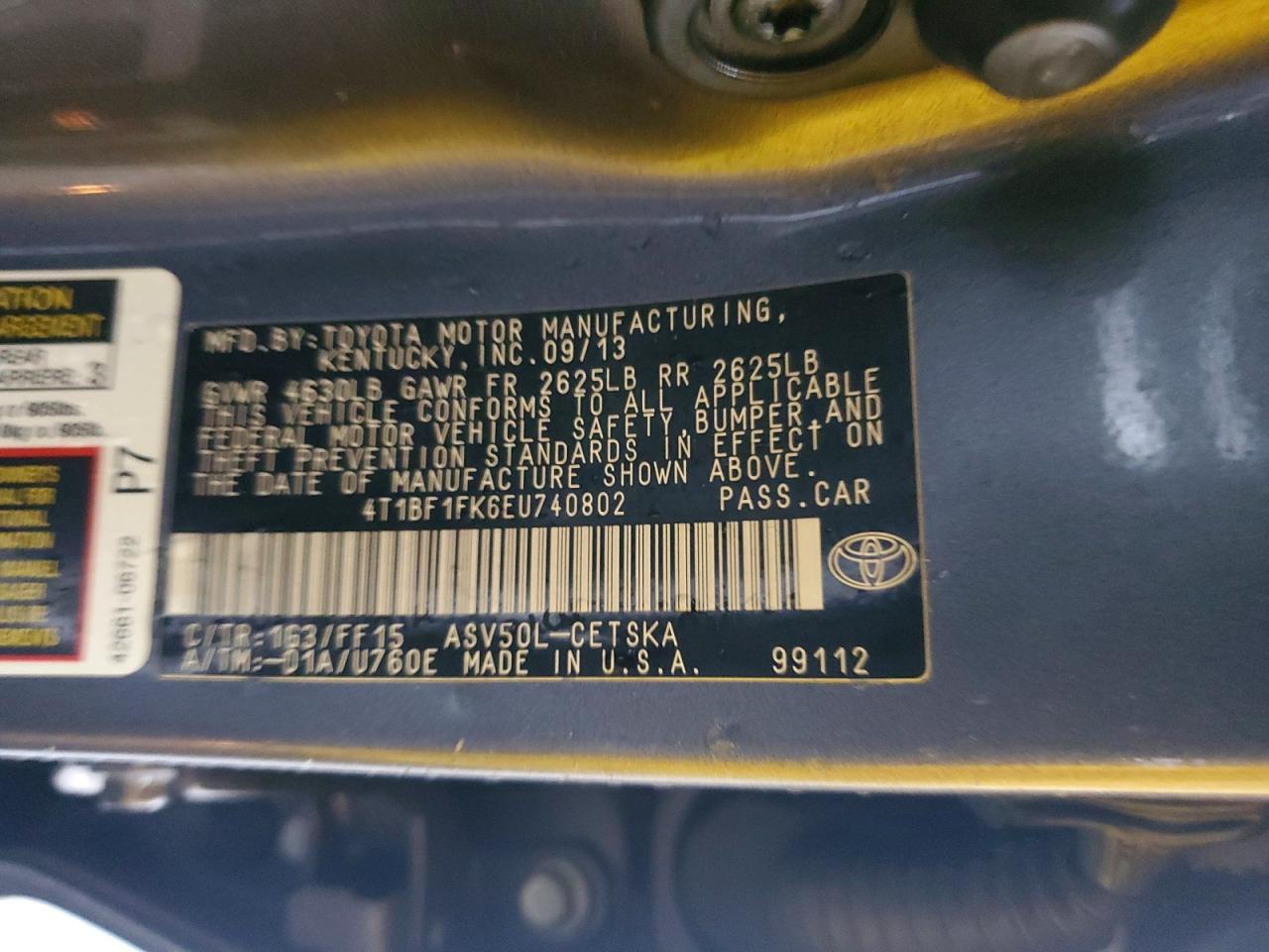 2014 TOYOTA CAMRY L photo 13