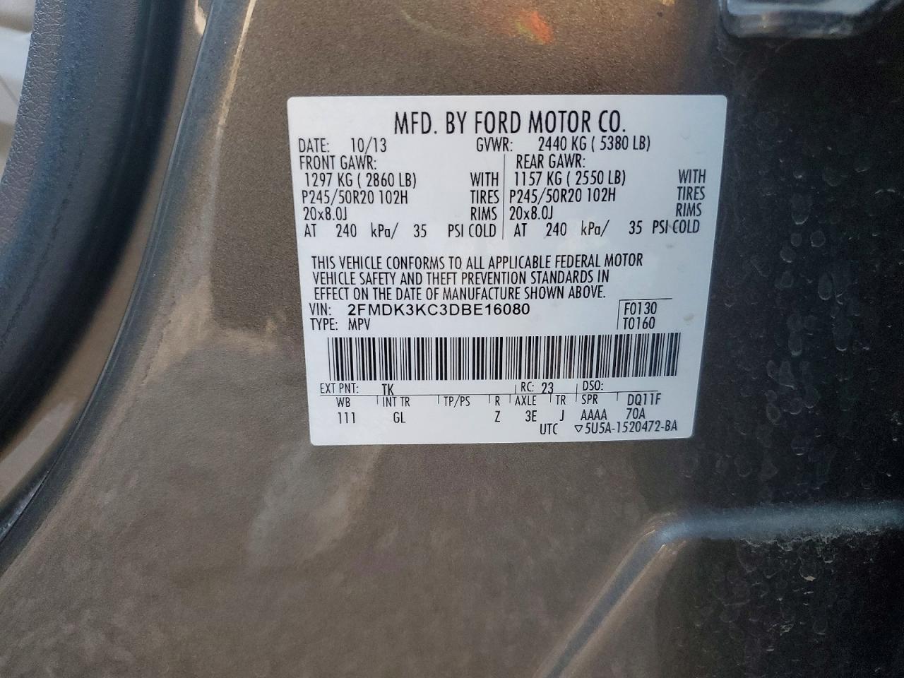 2013 FORD EDGE LIMITED photo 12