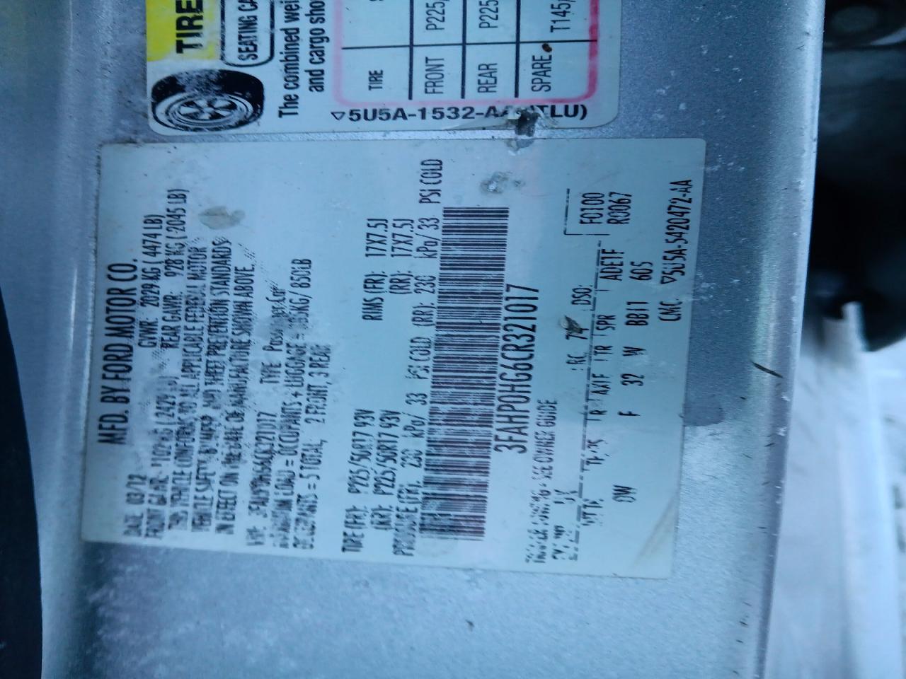 2012 FORD FUSION SE photo 12