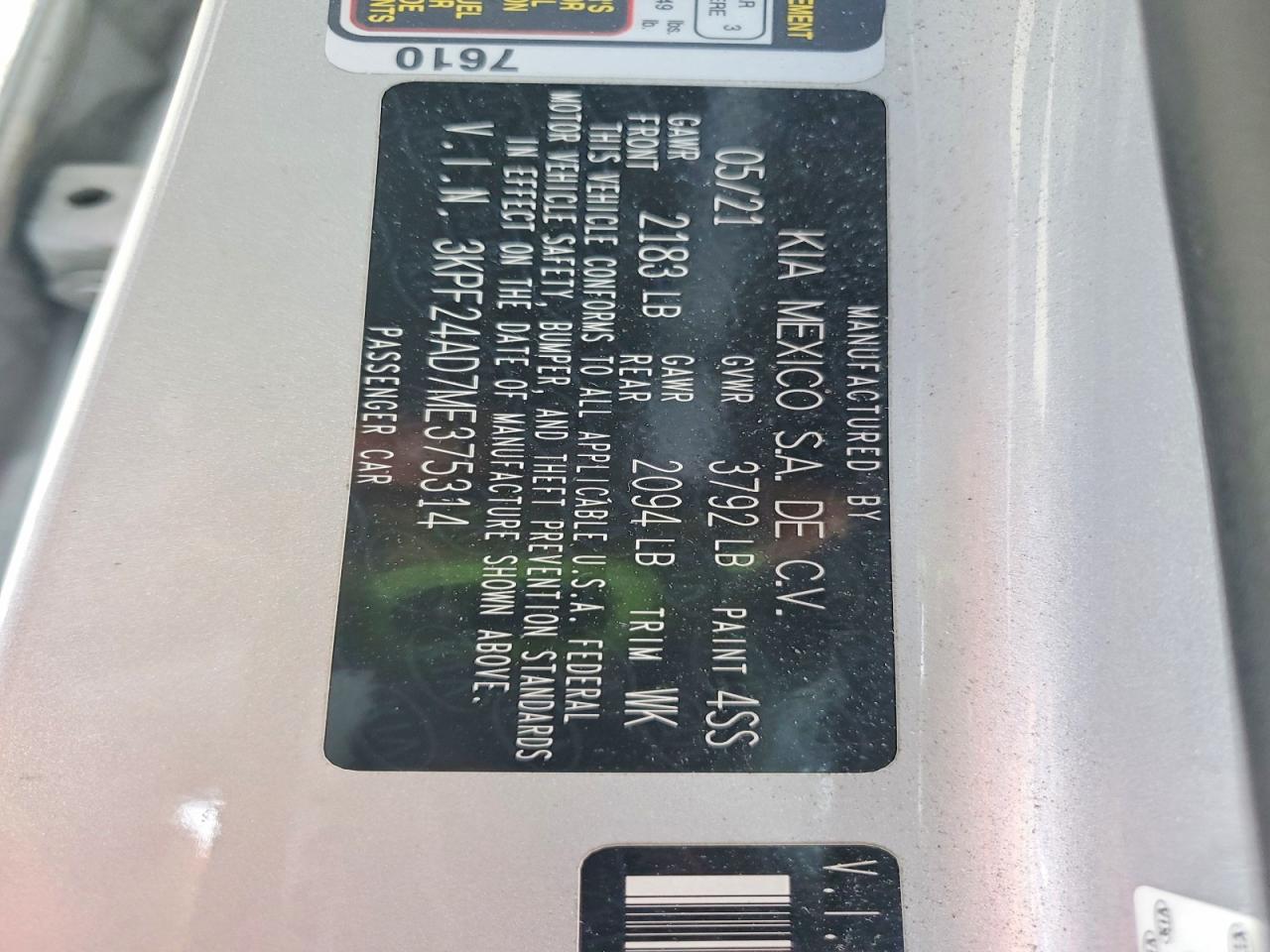 2021 KIA FORTE FE photo 12