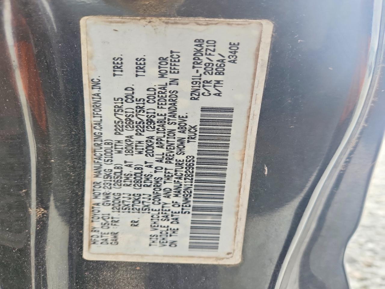 2001 TOYOTA TACOMA PRERUNNER photo 12