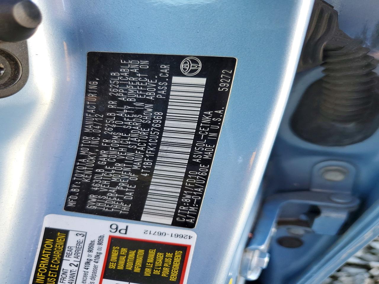 2012 TOYOTA CAMRY BASE photo 12