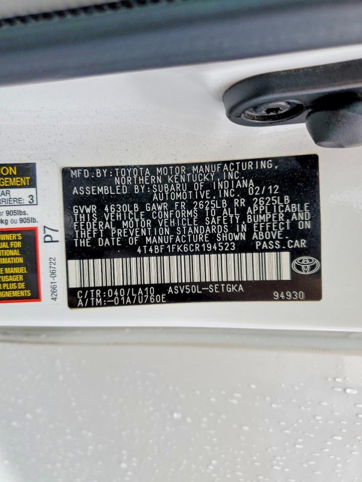 2012 TOYOTA CAMRY BASE photo 12