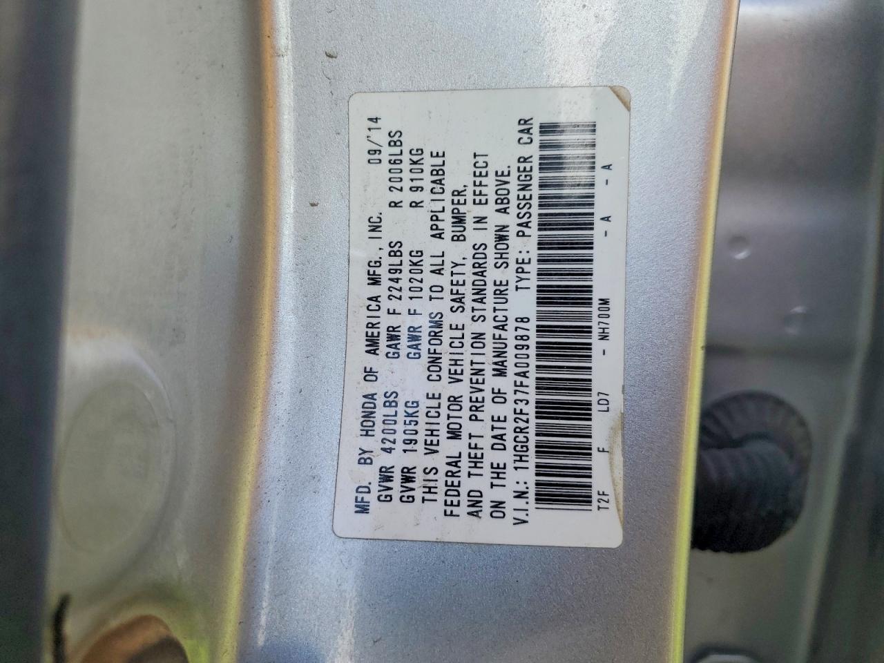 2015 HONDA ACCORD LX photo 12