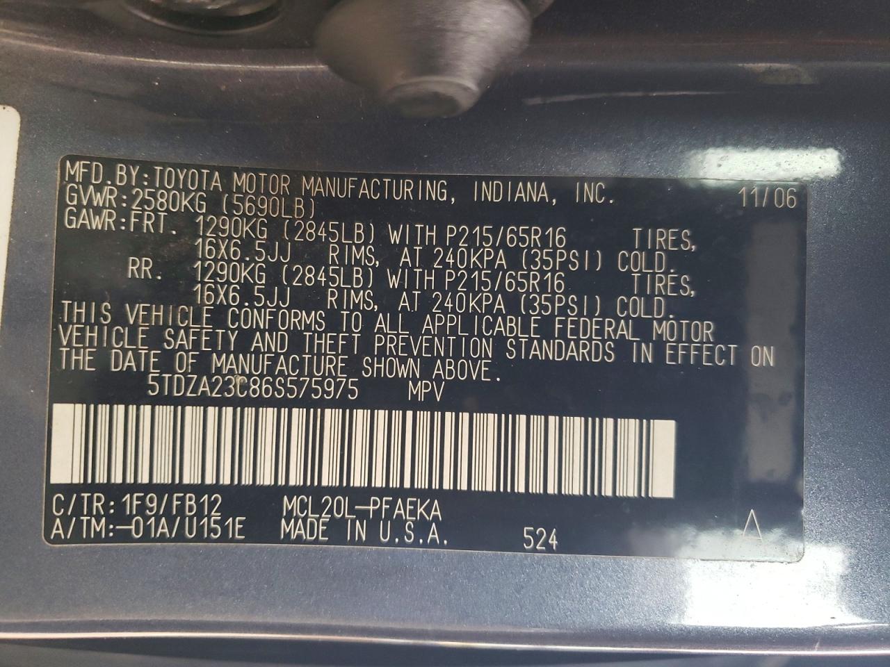 2006 TOYOTA SIENNA CE photo 13