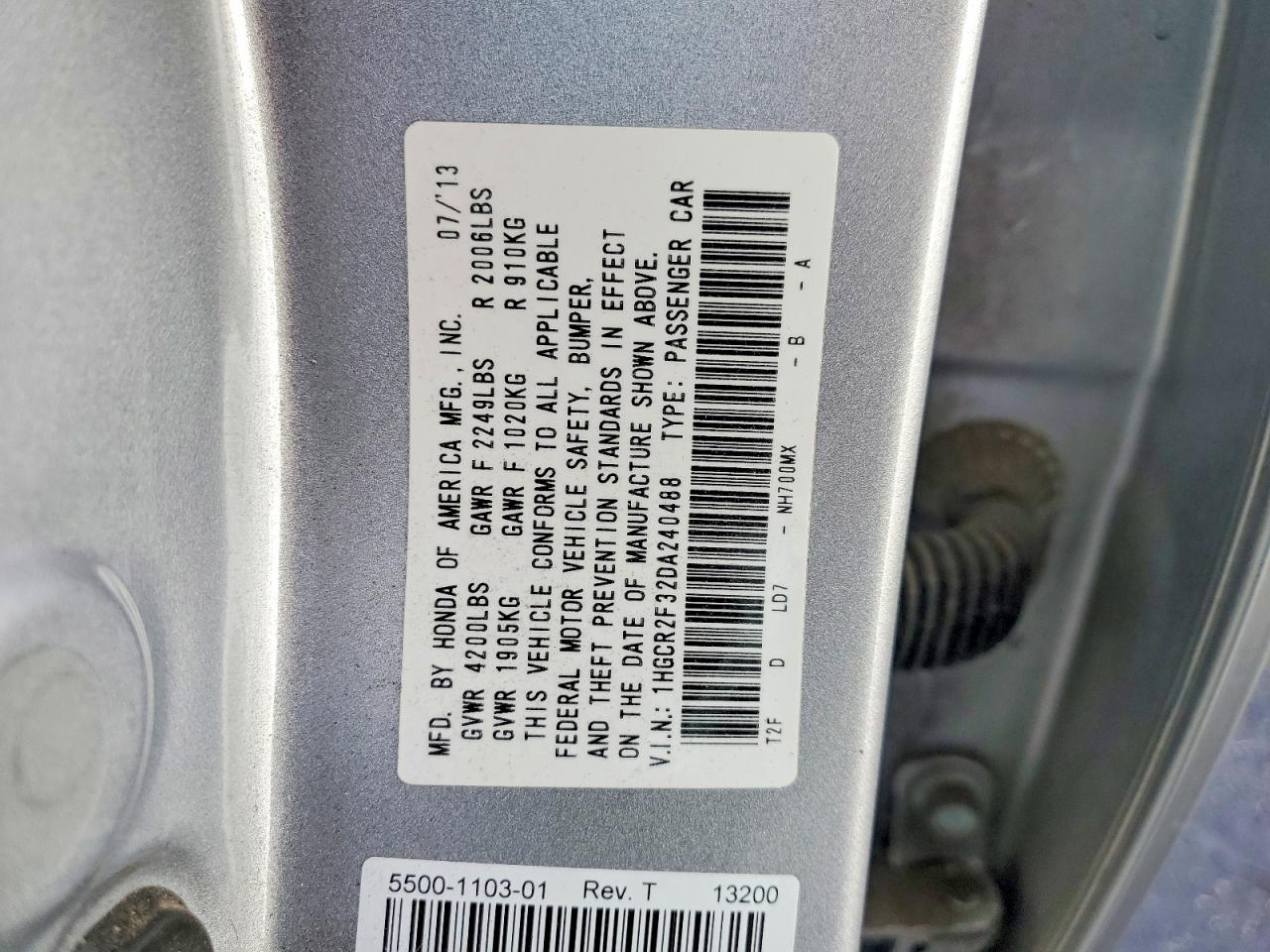 2013 HONDA ACCORD LX photo 12
