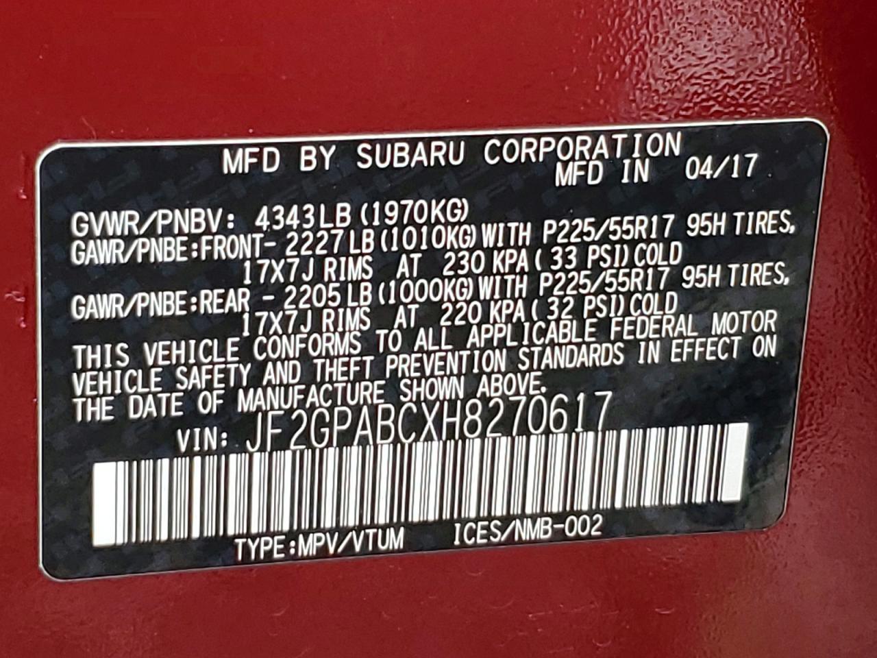 2017 SUBARU CROSSTREK PREMIUM photo 13