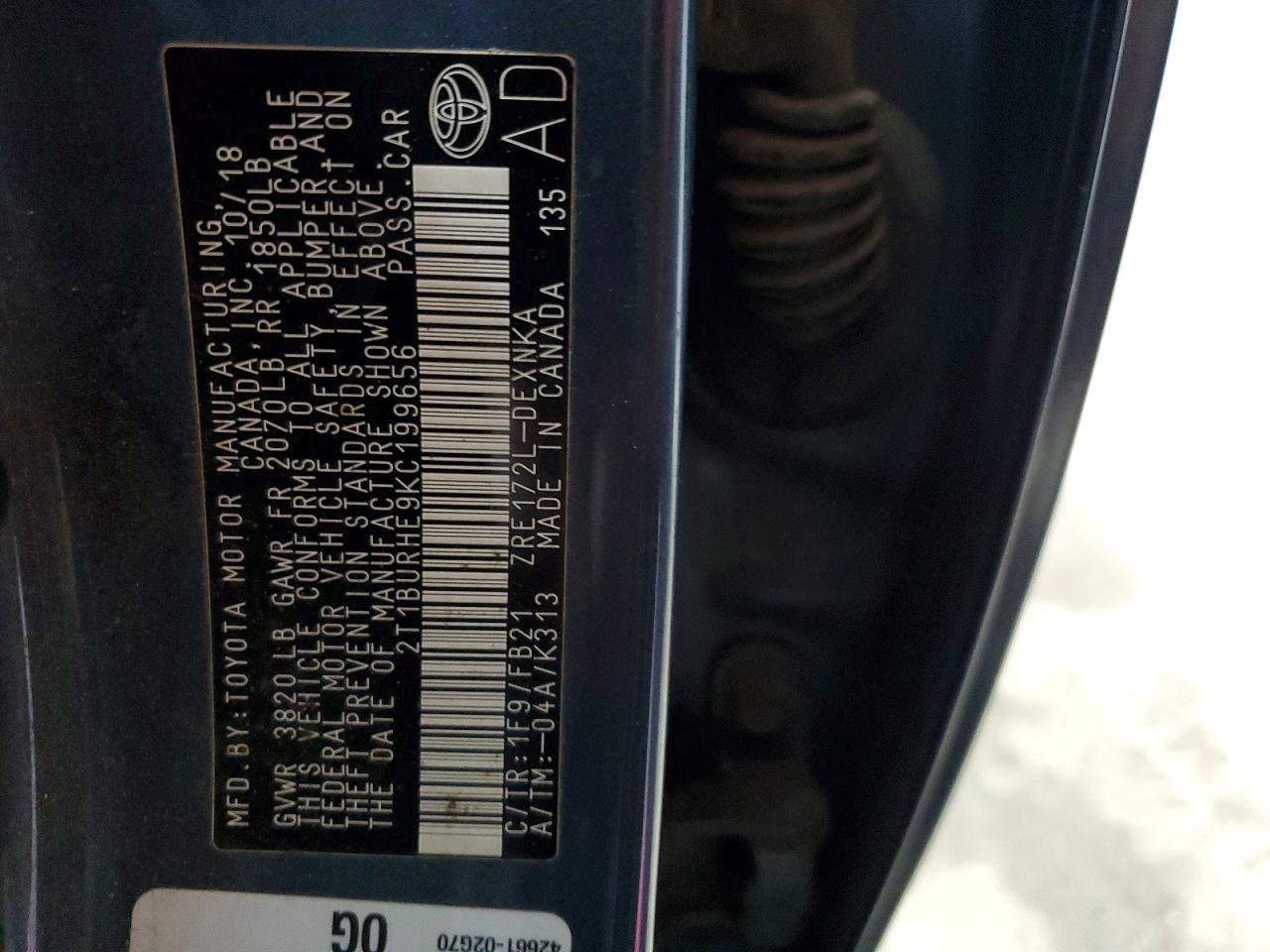 2019 TOYOTA COROLLA L photo 12