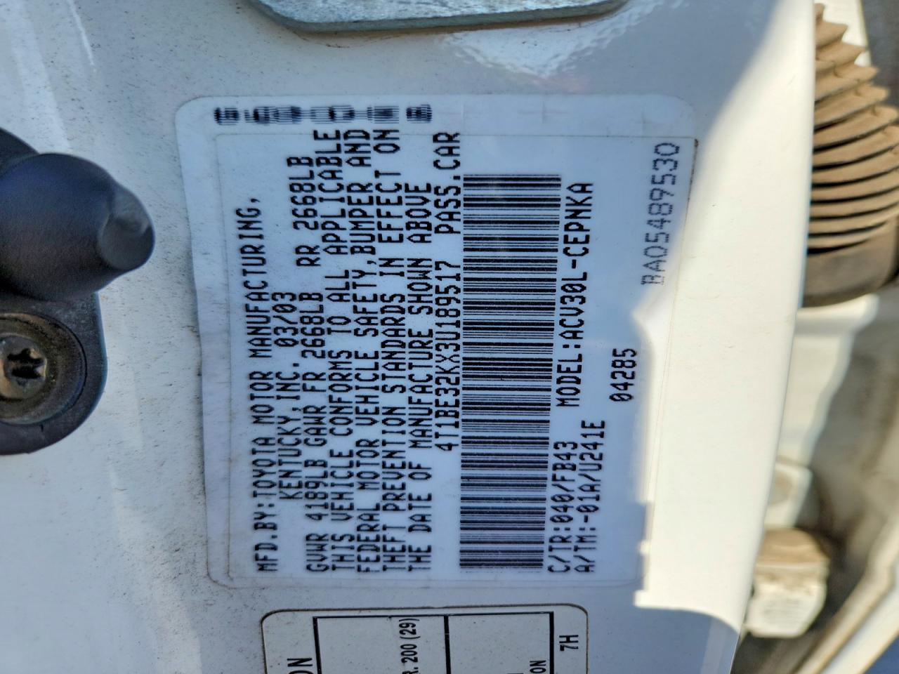 2003 TOYOTA CAMRY LE photo 12