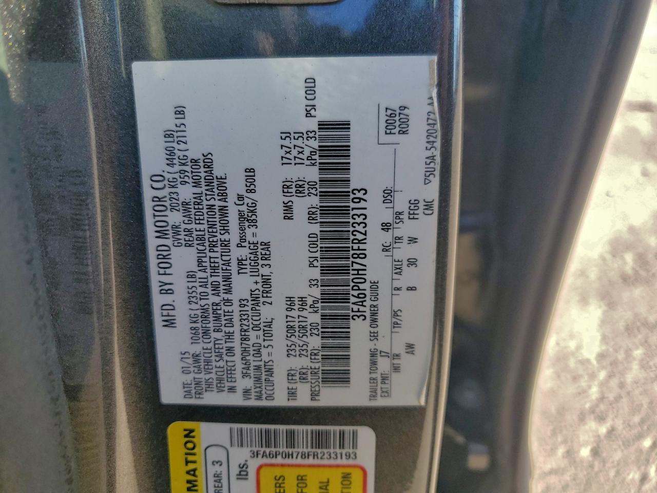 2015 FORD FUSION SE photo 12