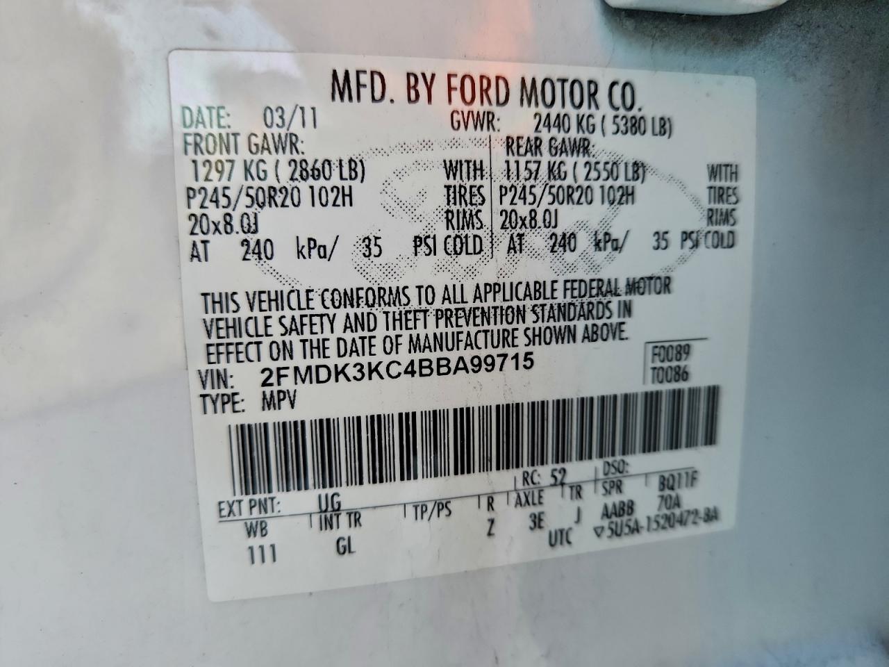 2011 FORD EDGE LIMITED photo 23