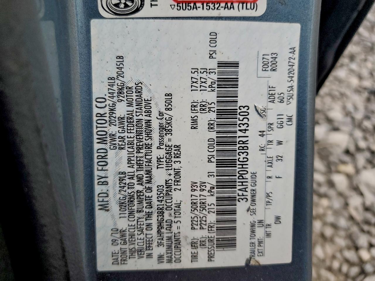 2011 FORD FUSION SE photo 12