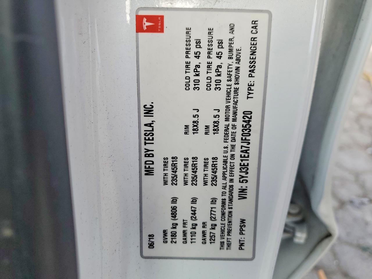 2018 TESLA MODEL 3 photo 12