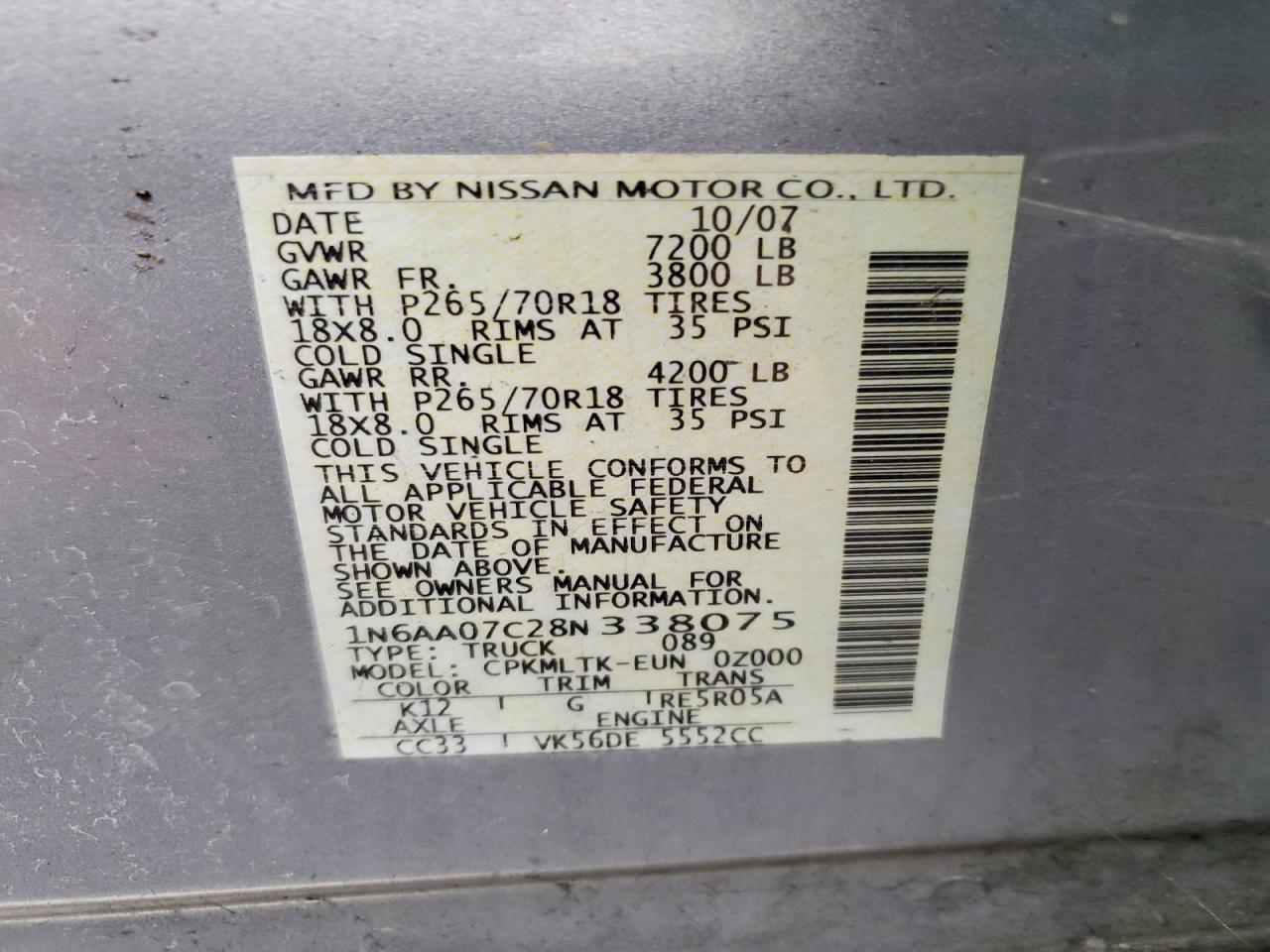 2008 NISSAN TITAN XE photo 12