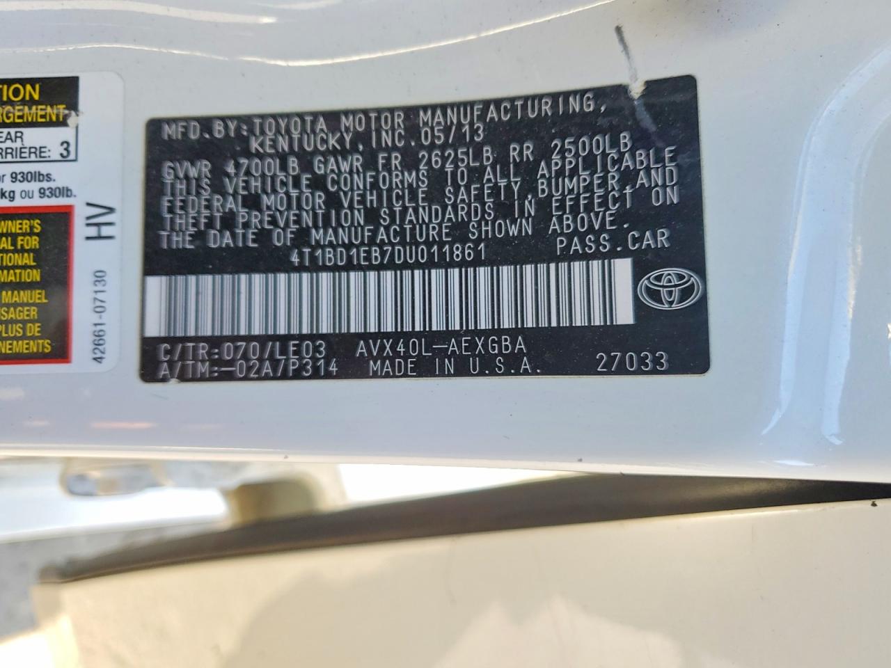 2013 TOYOTA AVALON HYBRID photo 12