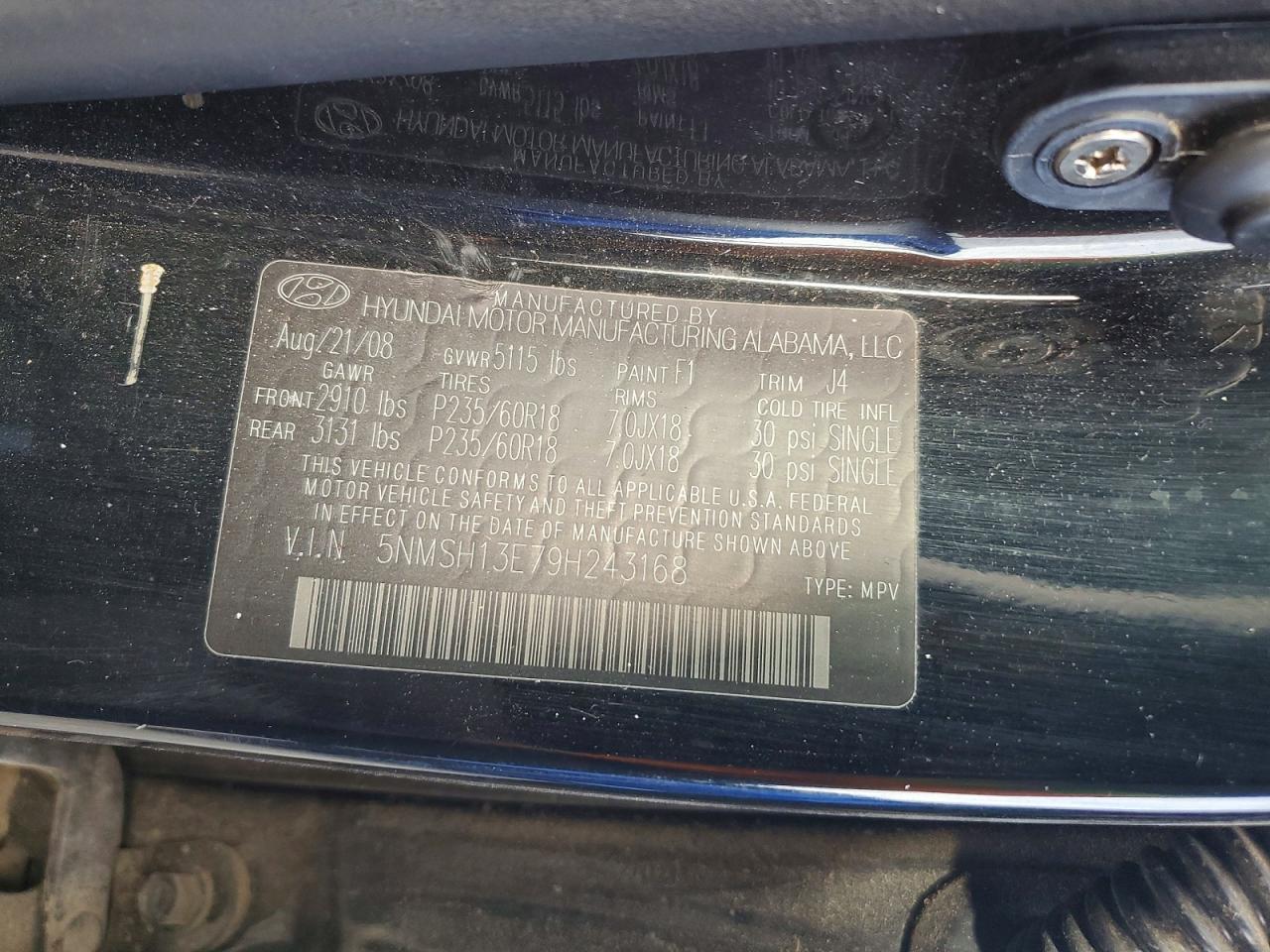 2009 HYUNDAI SANTA FE SE photo 13